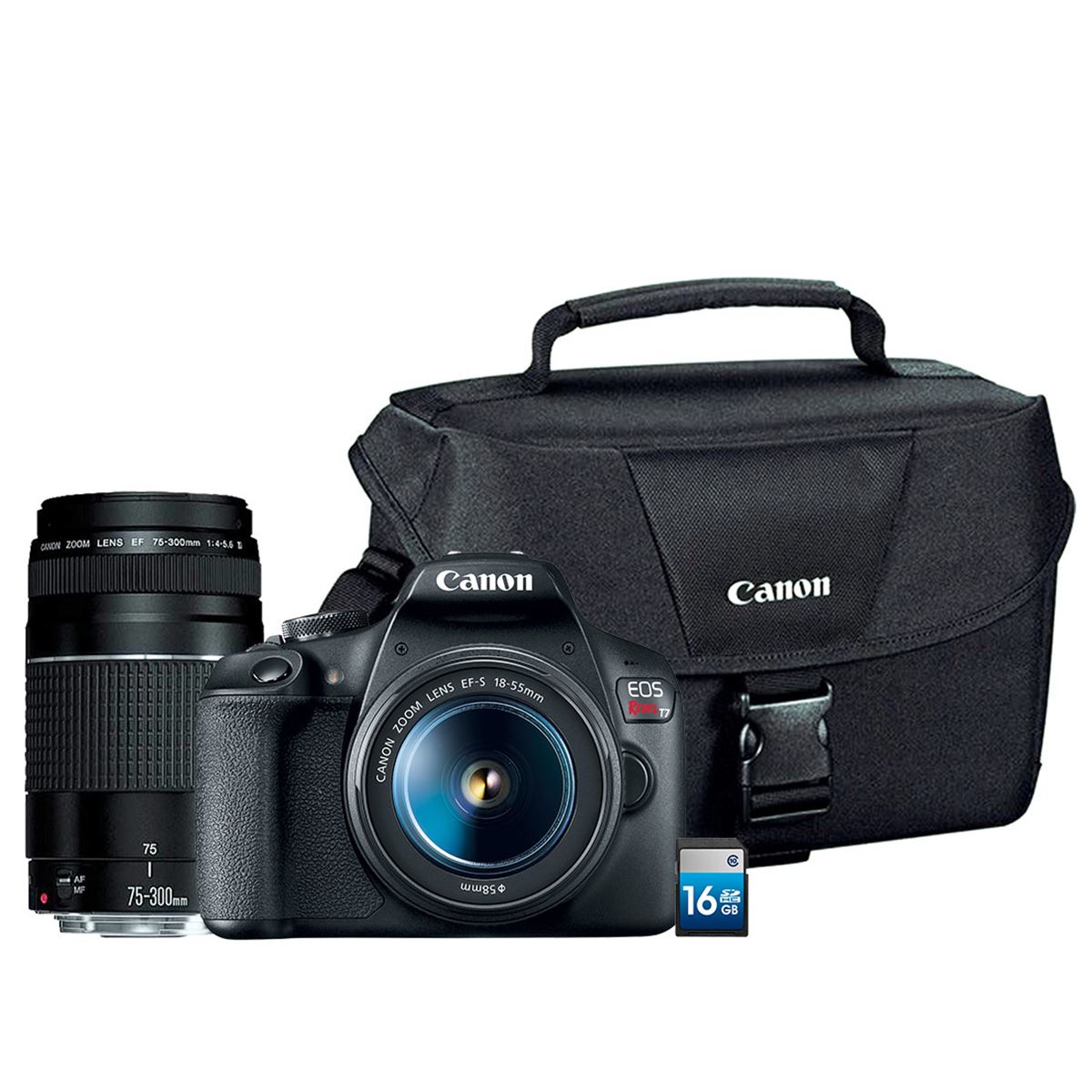 Cámara Canon kit T7 EF-S 18-55/EF 75-300 + Maleta 200ES + SD 16GB