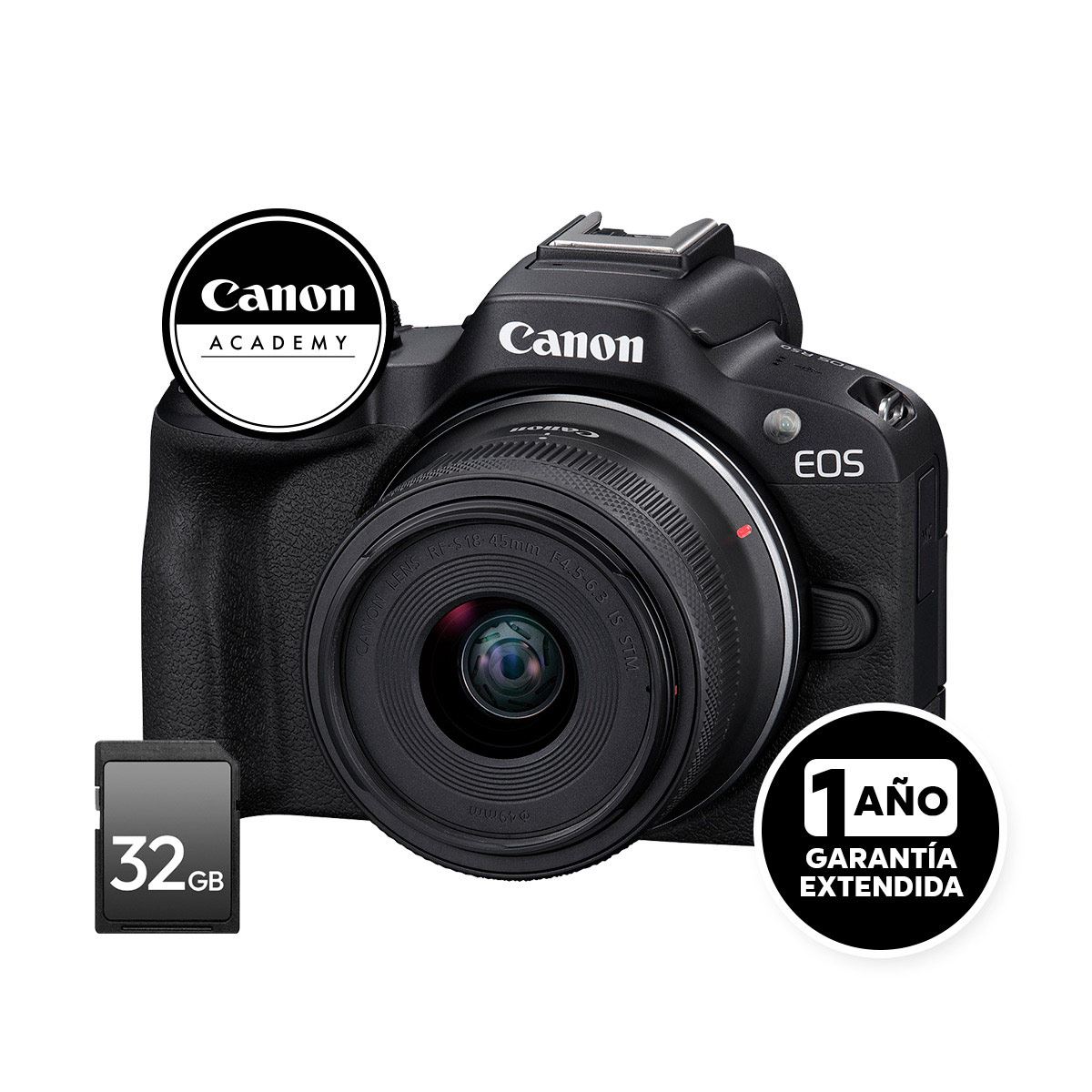 Cámara Canon R50 18-45 + SD32G + Online Academy Vlogger+ G Ext