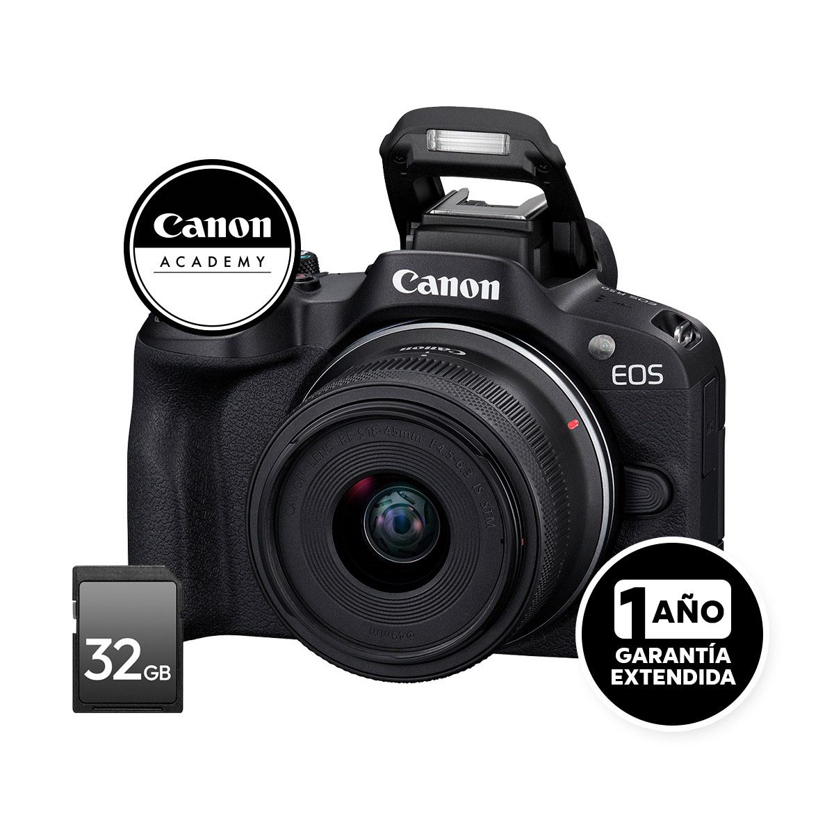 Cámara Canon R50 18-45 + SD32G + Online Academy Vlogger+ G Ext