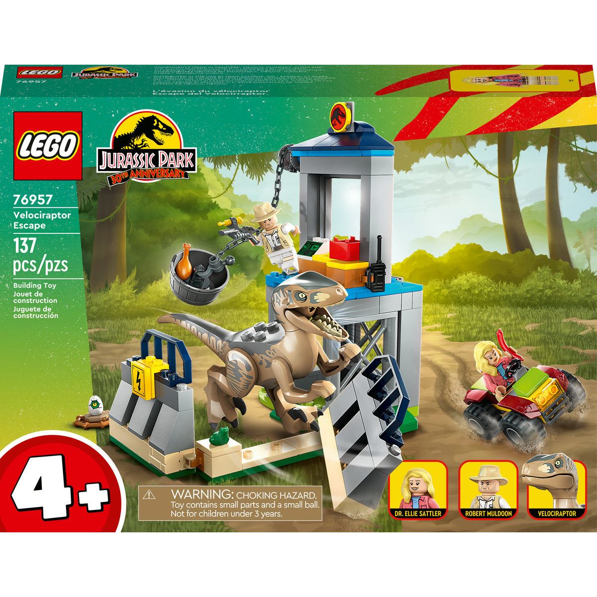 Set de juguetes de construcción LEGO Jurassic Park 76957 Escape del Velocirraptor (137 piezas)