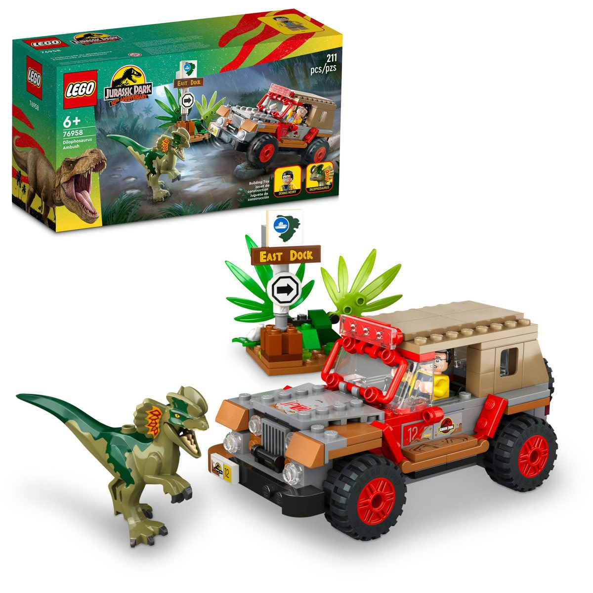 Set de juguetes de construcción LEGO Jurassic Park 76958 Emboscada al Dilofosaurio (211 piezas)