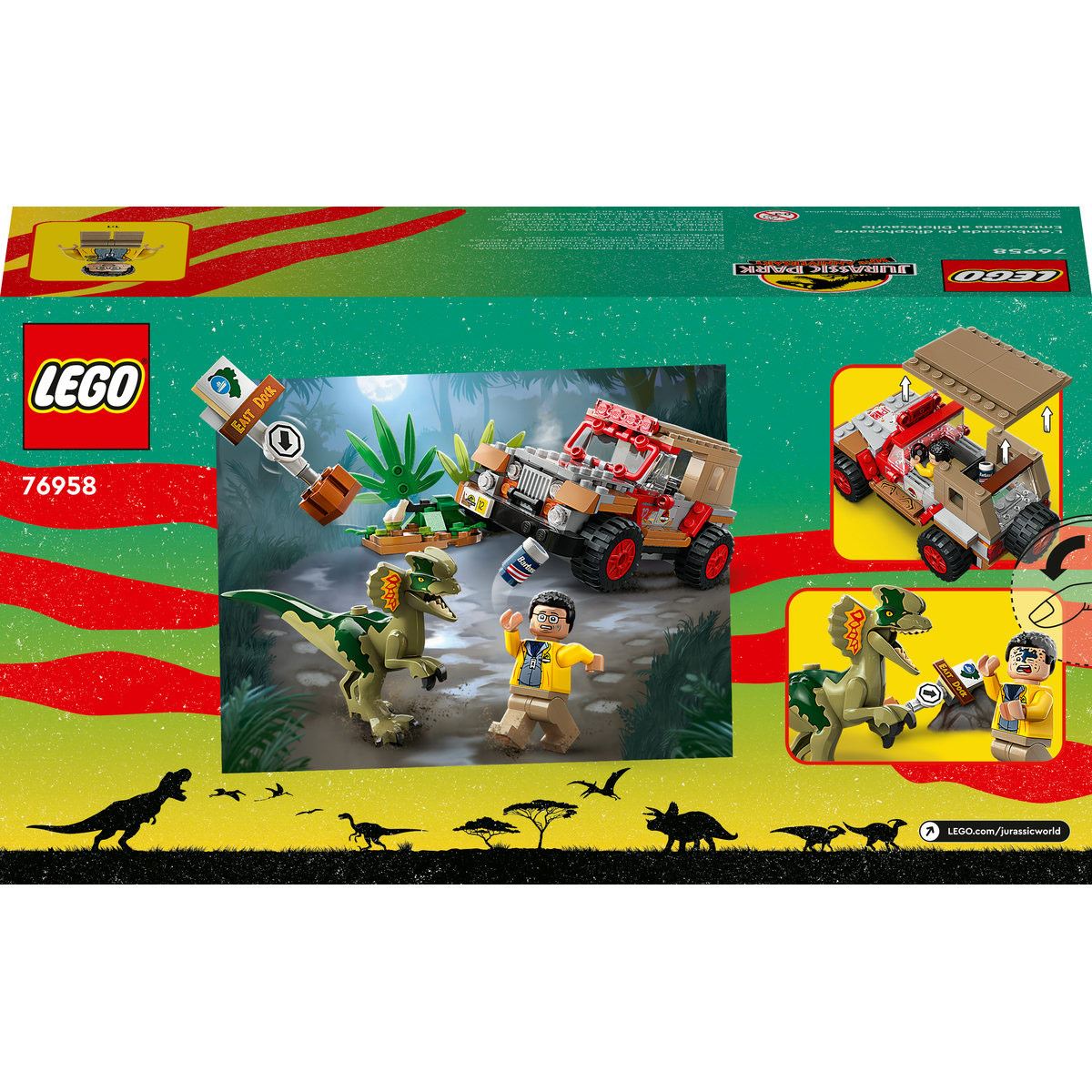 Set de juguetes de construcción LEGO Jurassic Park 76958 Emboscada al Dilofosaurio (211 piezas)