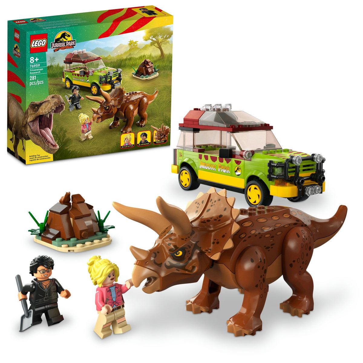 Set de juguetes de construcción LEGO Jurassic Park 76959 Análisis del Triceratops (281 piezas)