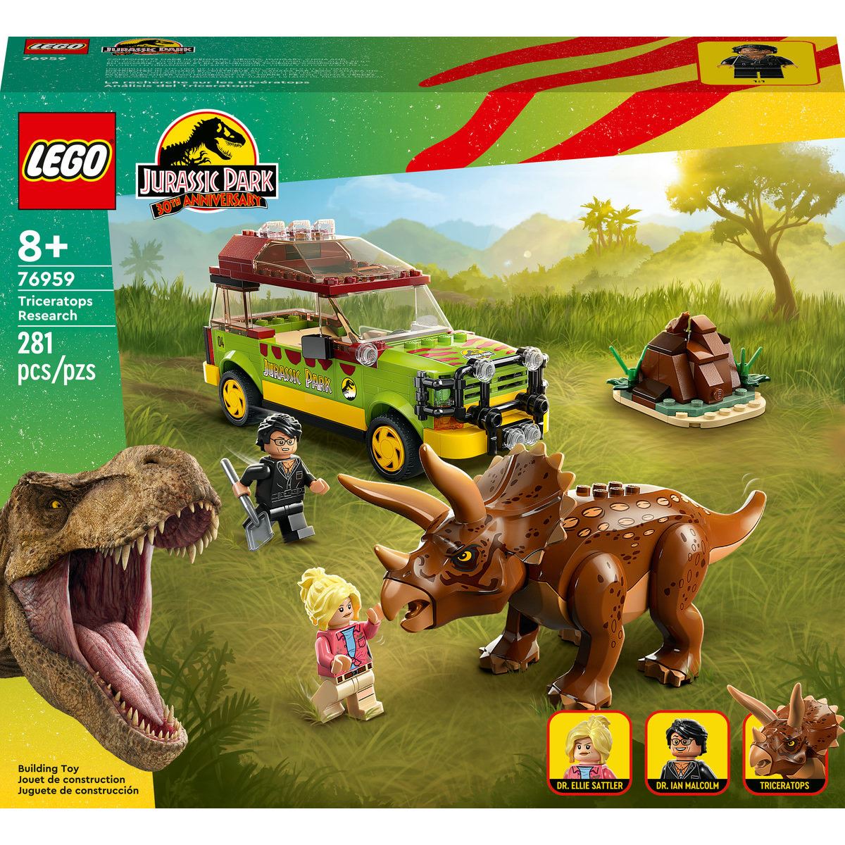 Set de juguetes de construcción LEGO Jurassic Park 76959 Análisis del Triceratops (281 piezas)