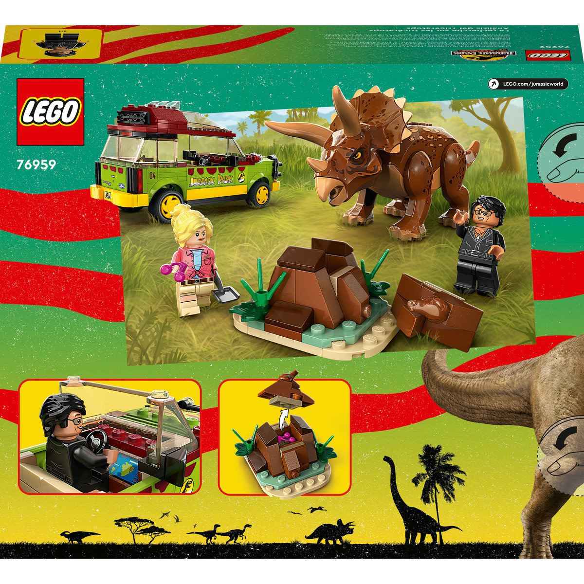 Set de juguetes de construcción LEGO Jurassic Park 76959 Análisis del Triceratops (281 piezas)