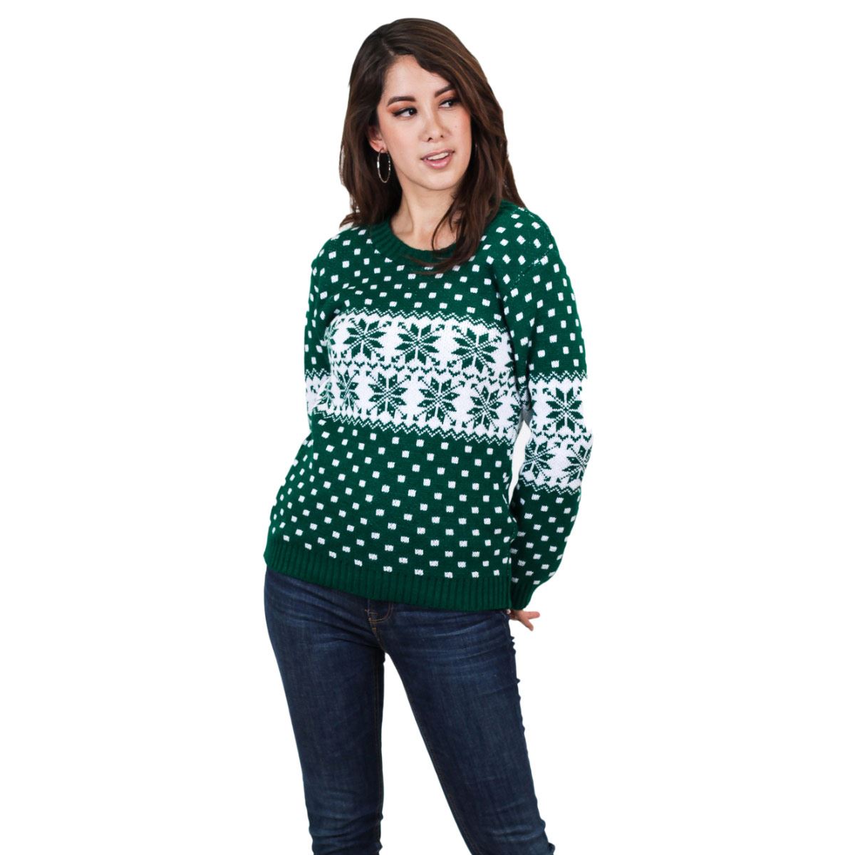 Suéter ugly navideño de noche buena para mujer 59 - verde