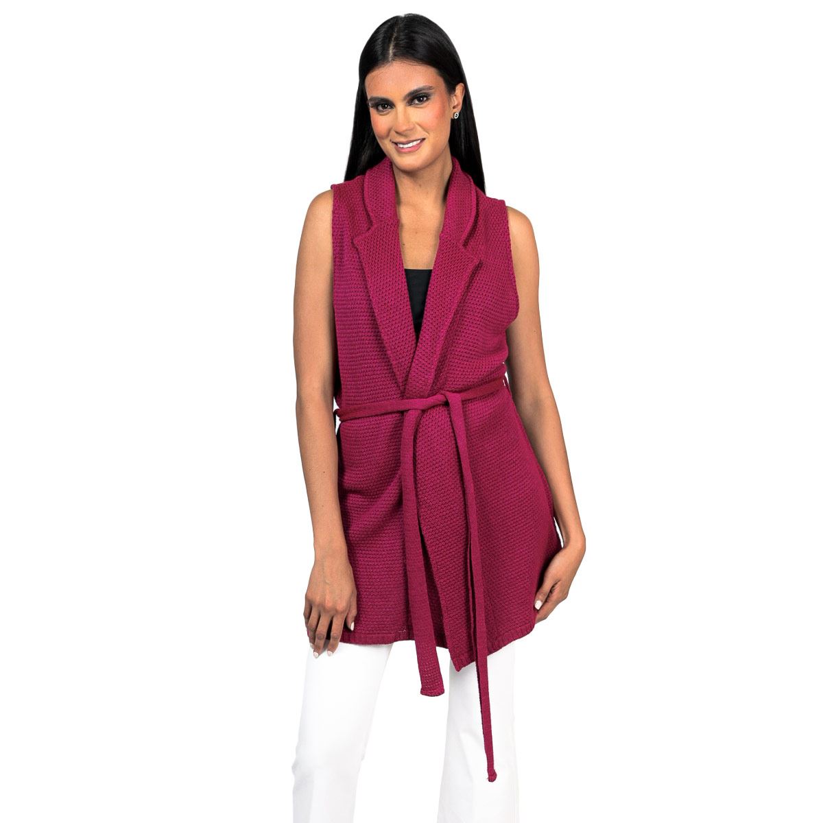 Chaleco liso con cinturon bugambilia talla mediana