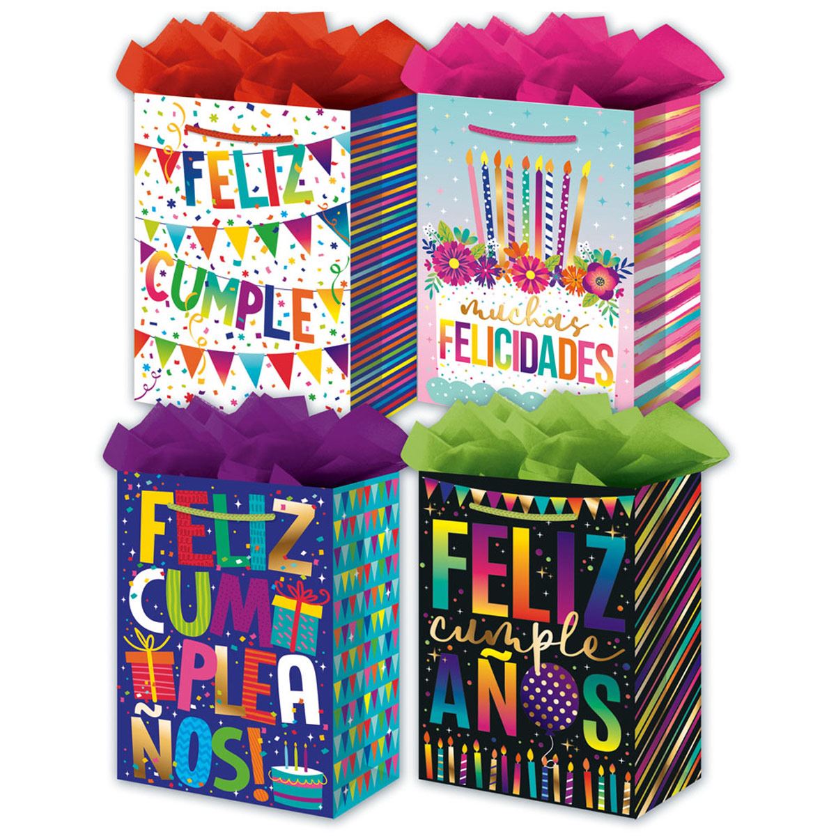 Pack de 12 bolsas de feliz cumpleaños, 21 x 15 x 8 cm bolsas de