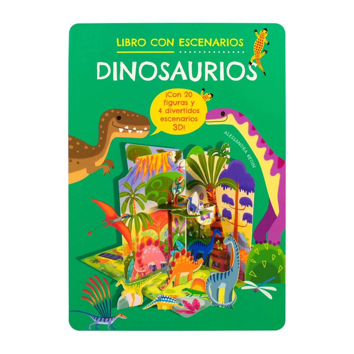 Libro sensorial de dinosaurio en verde, beige y marrón YUMA