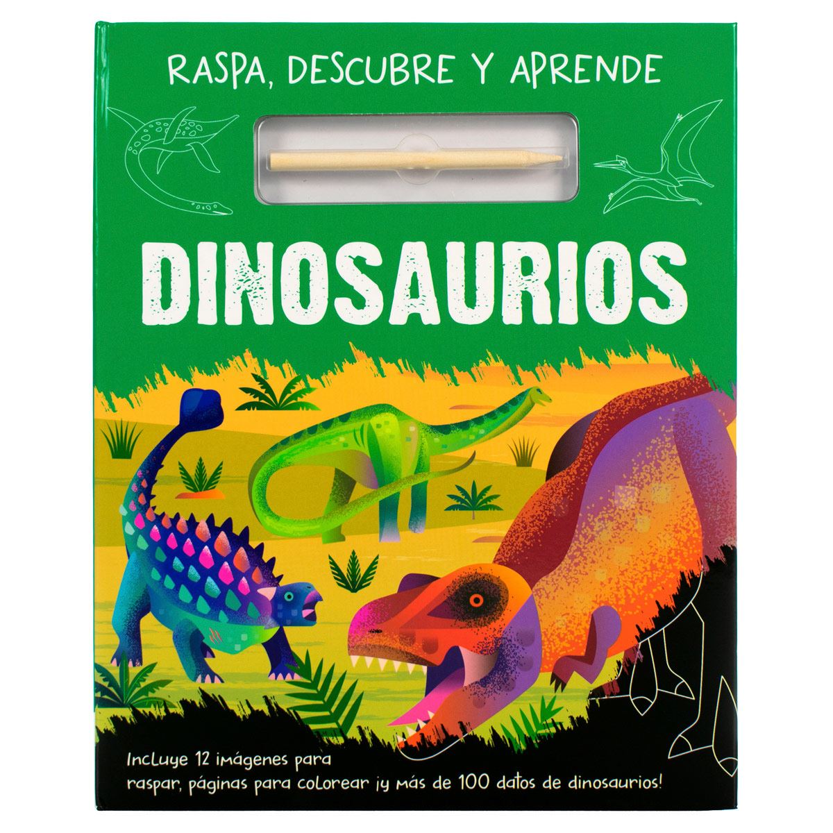 Libro sensorial de dinosaurio en verde, beige y marrón YUMA