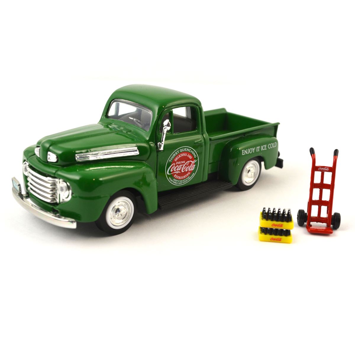 1948 Ford F1 Green Pickup     with  2 Bottle cases and One  hand cart