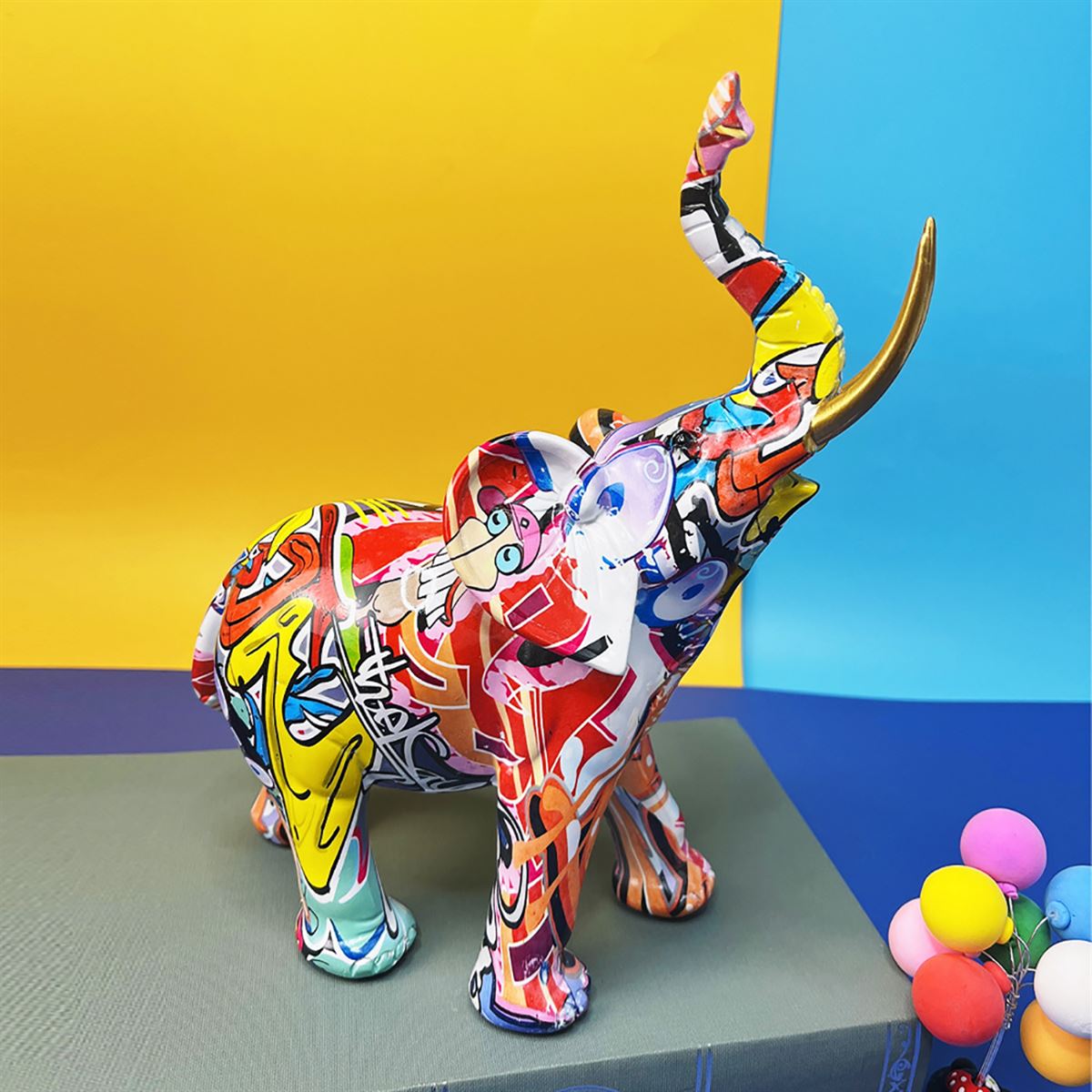 Figura Decorativa Resina Elefante Multicolor