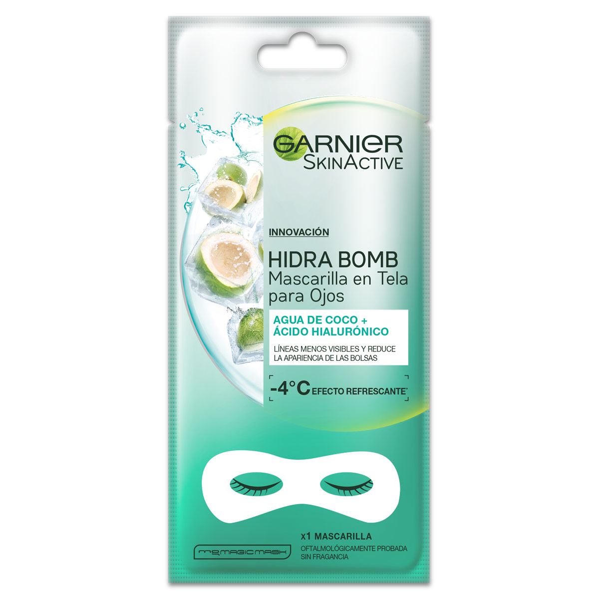 Mascarilla Facial En Tela Para Ojos Anti Ojeras Con Coco Hidra Bomb De Garnier, 1 pza