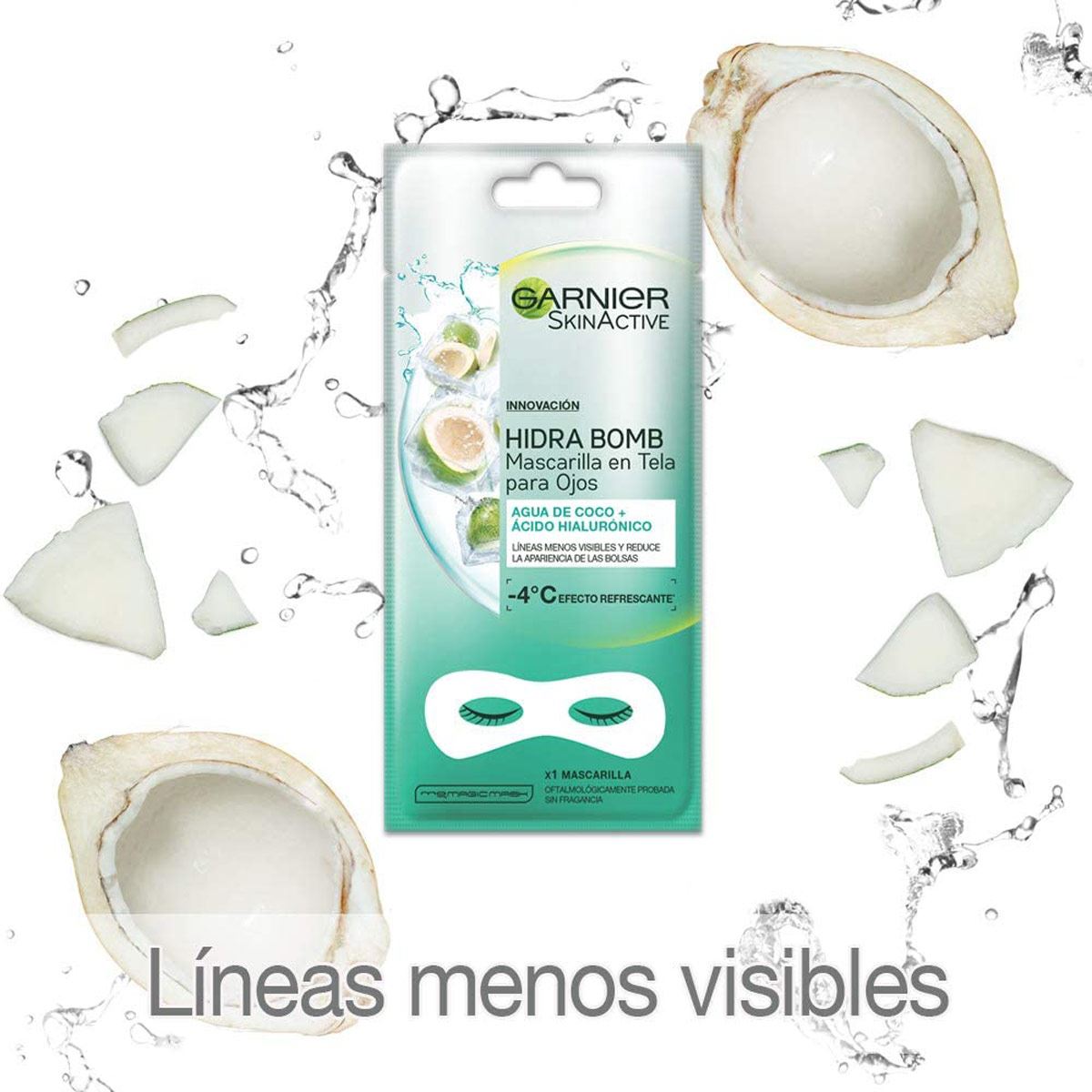 Mascarilla Facial En Tela Para Ojos Anti Ojeras Con Coco Hidra Bomb De Garnier, 1 pza