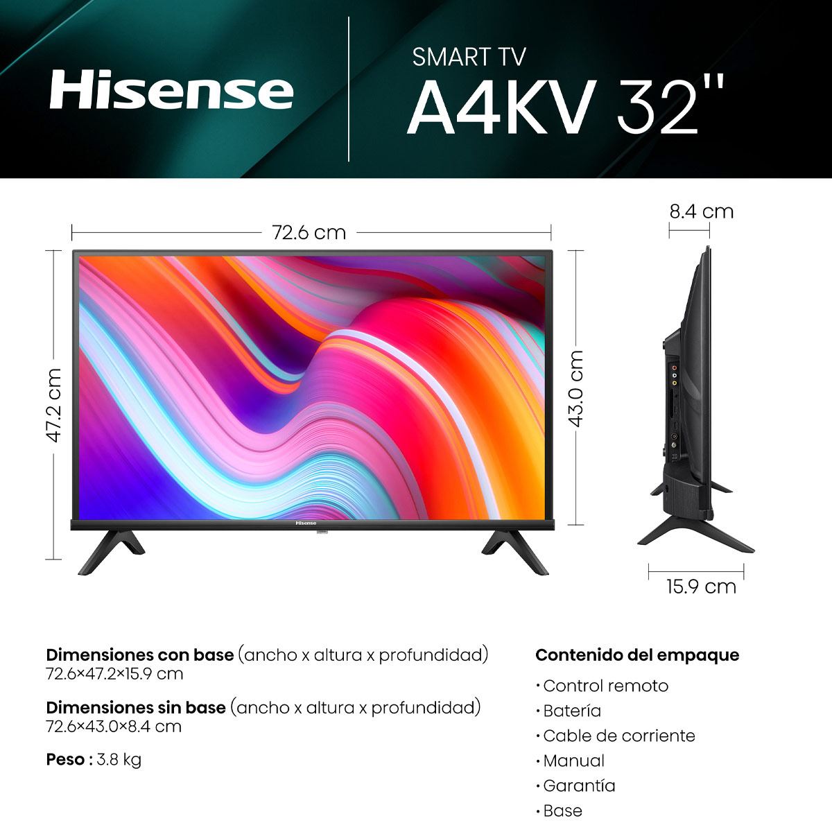 Pantalla Hisense 32 pulgadas HD VIDAA 32A4KV
