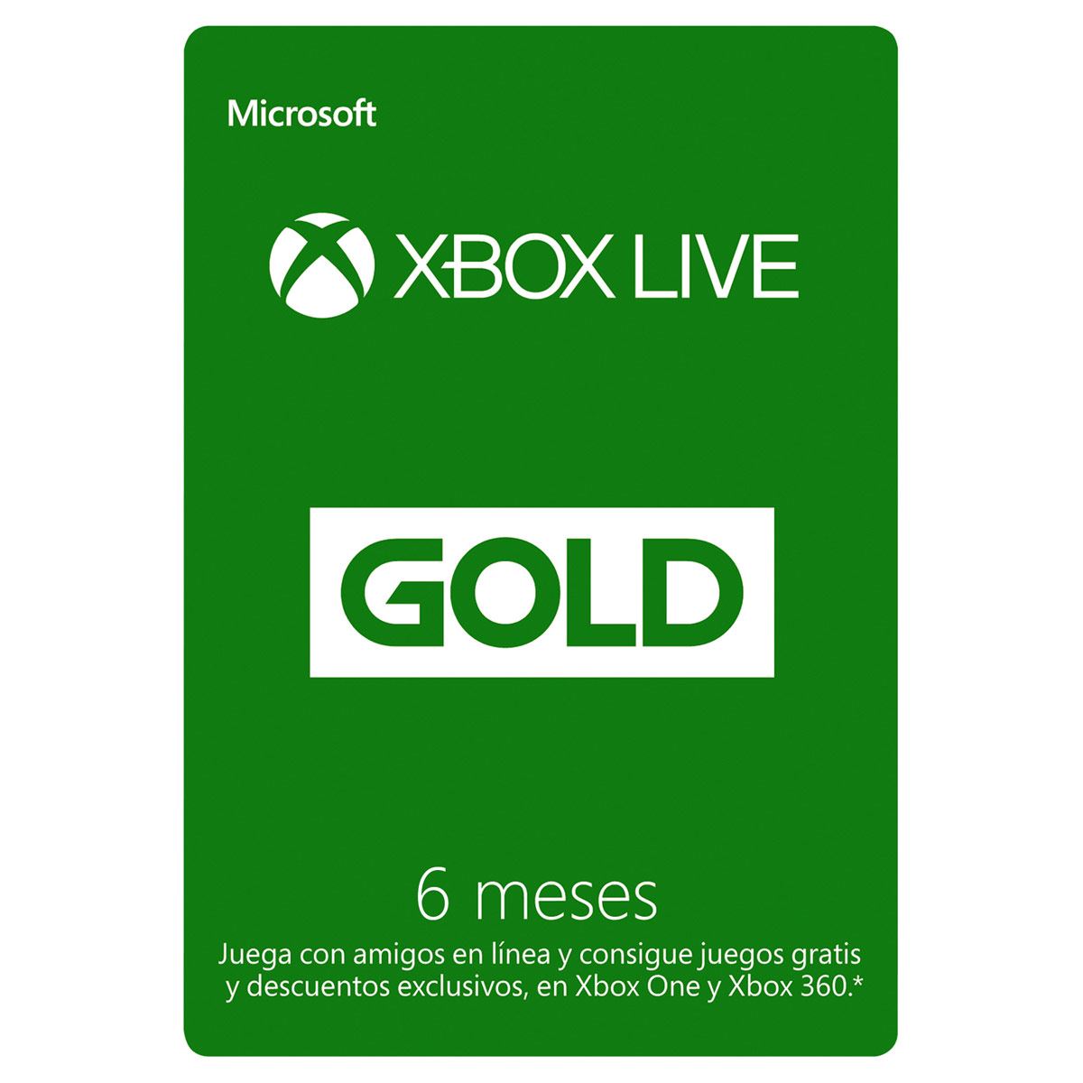 Tarjeta Xbox Live Gold 6 Meses