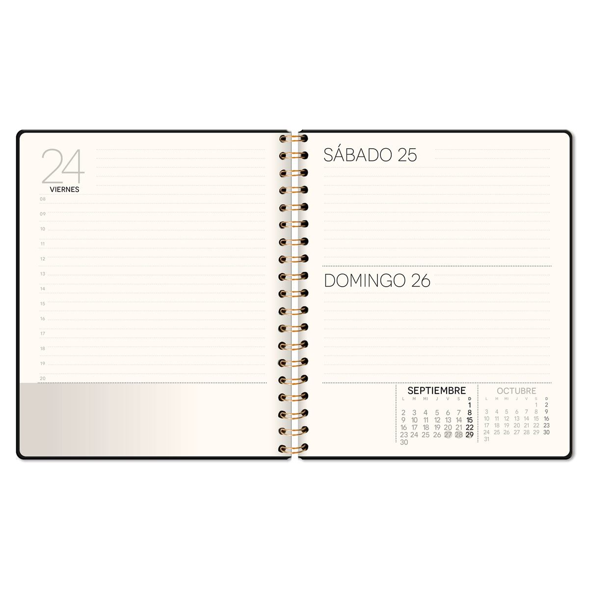 Agenda Premium Paper PU Espiral Cuaderno Diaria Negra
