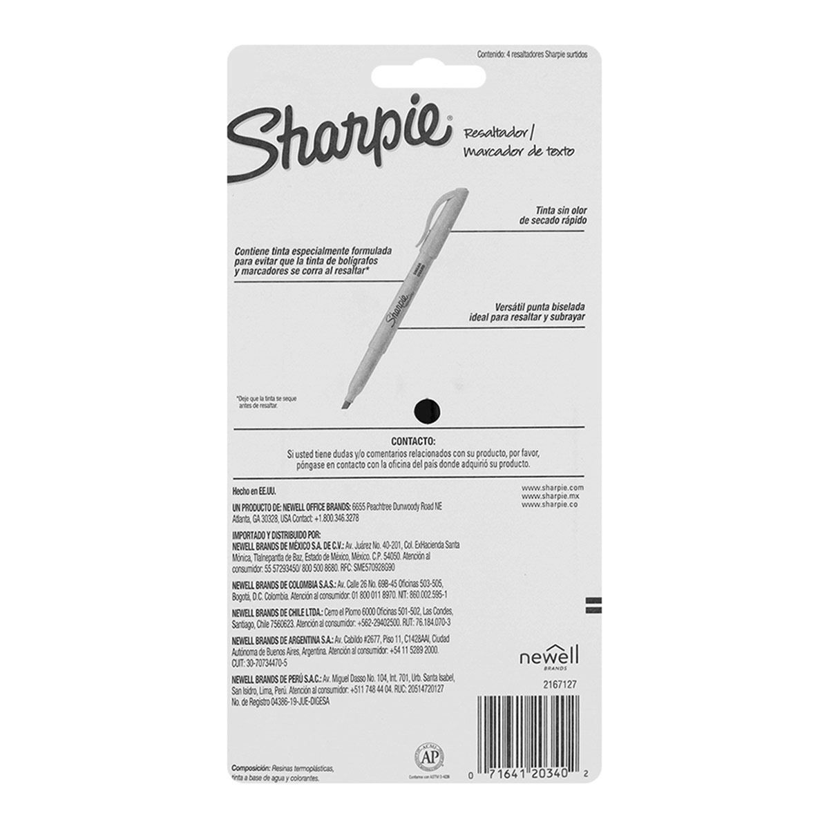 Resaltador Sharpie Pocket 1 Amarillo Actual + 3 Flúor