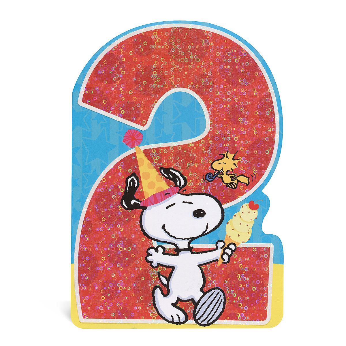 Tarjeta Cumpleaños 2 Niño Snoopy Alegre Con Helado Número 2