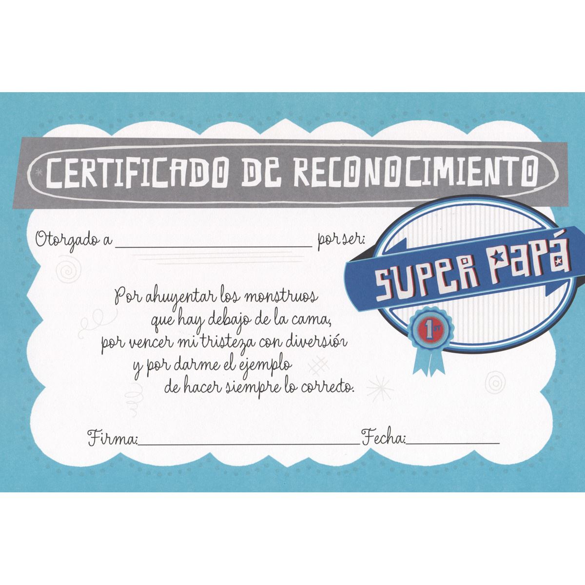 Tarjeta Certificado Papa Letrero Gris Y Nube Blanca