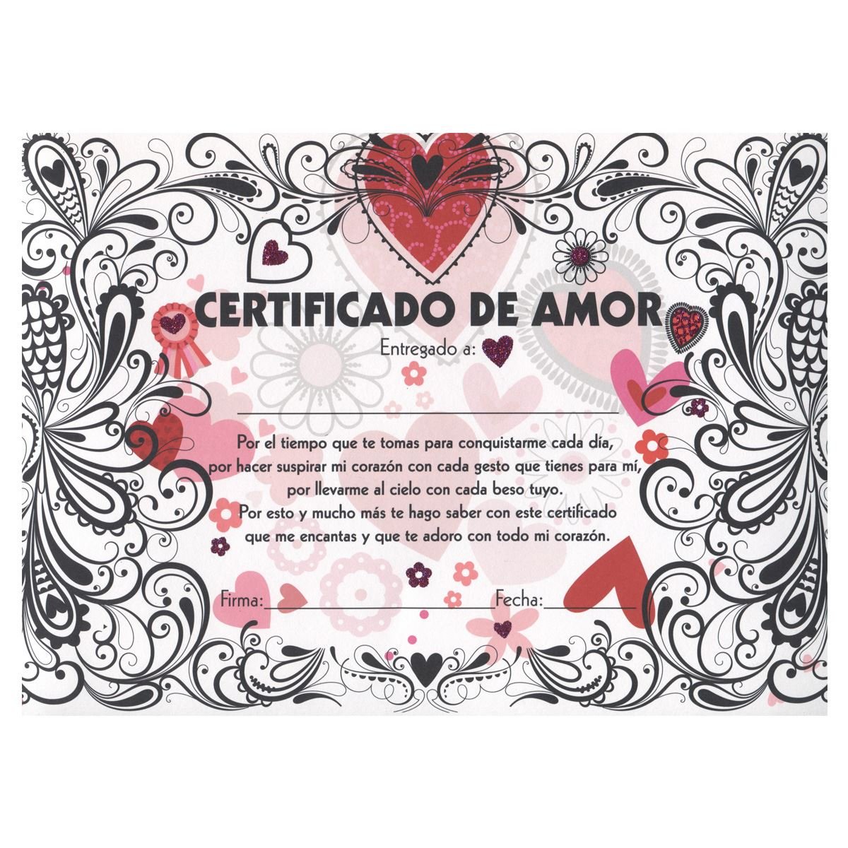 Tarjeta Diploma Amor Corazones Y Gariboleado Rosa