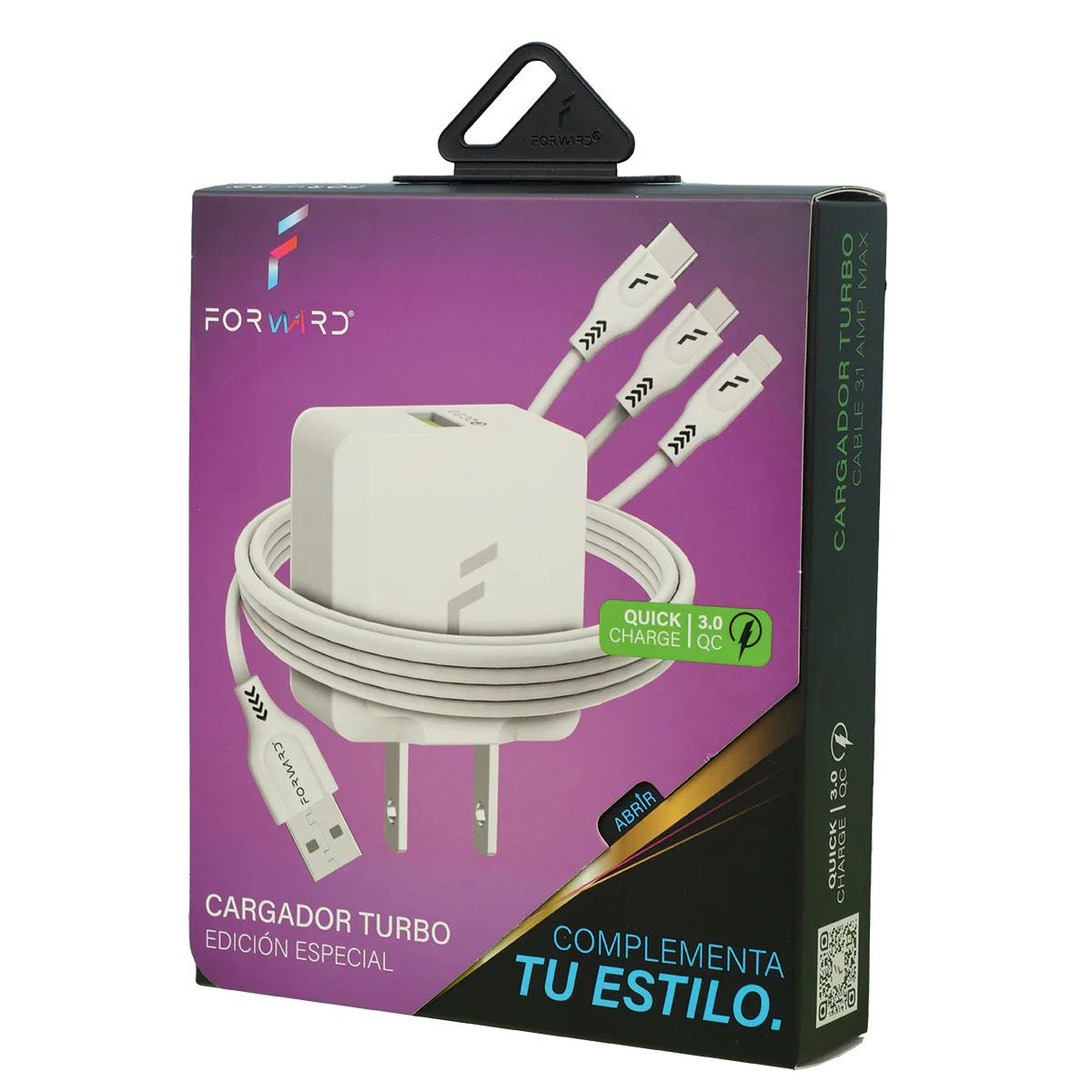 Cargador turbo con conector Lightning/Tipo C/Micro USB