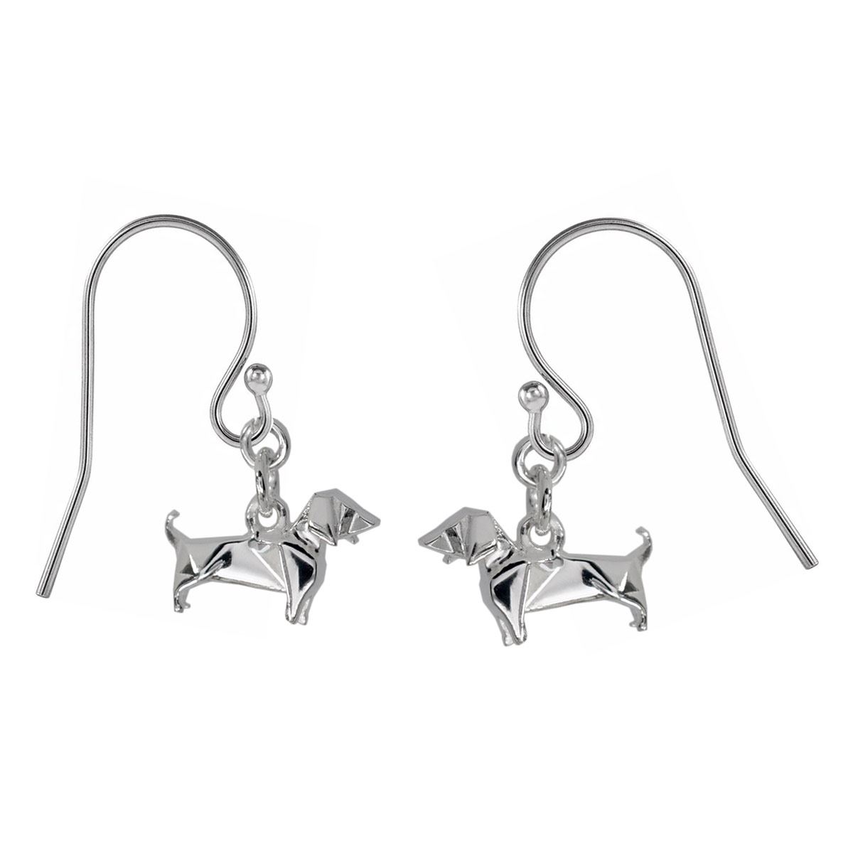 Aretes Perro Salchicha Origami de Plata .925  Necora