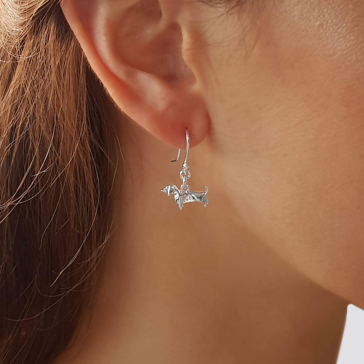 Aretes Perro Salchicha Origami de Plata .925  Necora