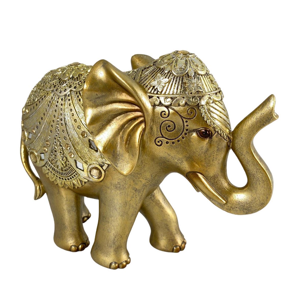 Figura decorativa Elefante Dorado con trompa doblada