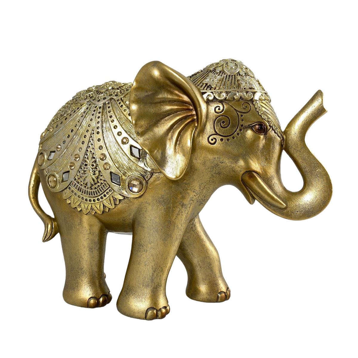 Figura decorativa Elefante Dorado con trompa doblada