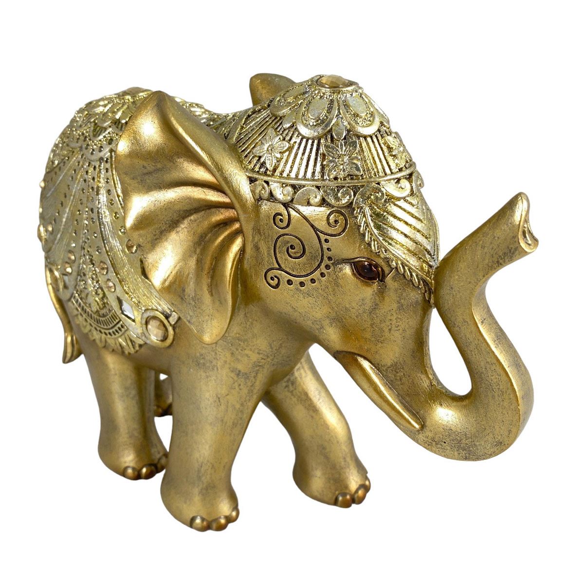 Figura decorativa Elefante Dorado con trompa doblada