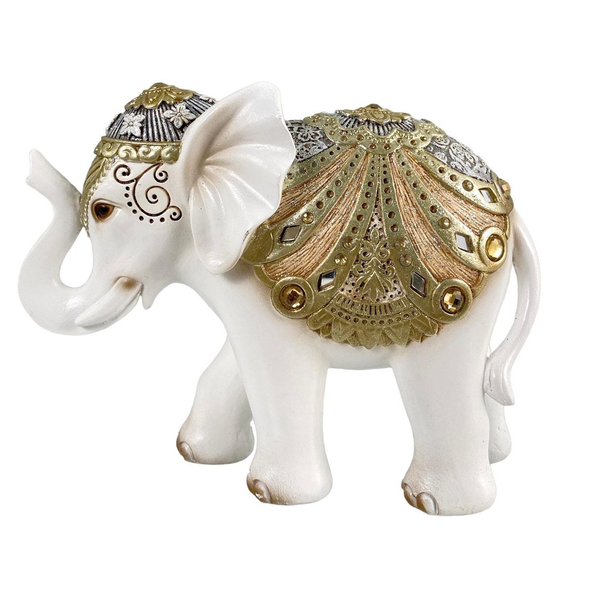 Figura Decorativa Elefante Blanco con dorado chico