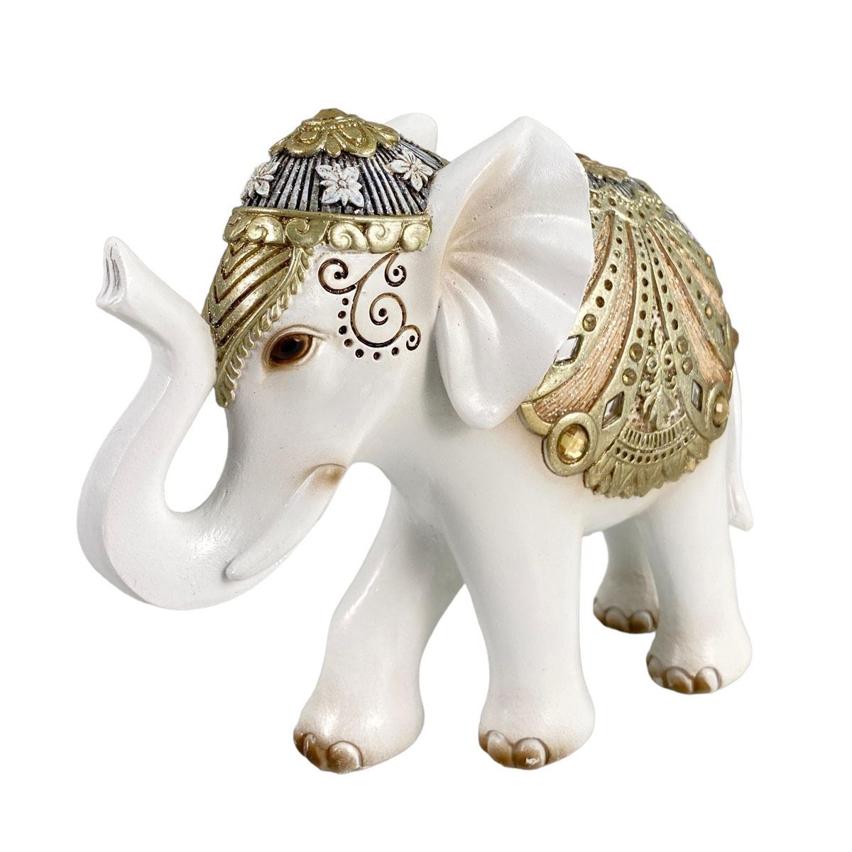 Figura Decorativa Elefante Blanco con dorado chico