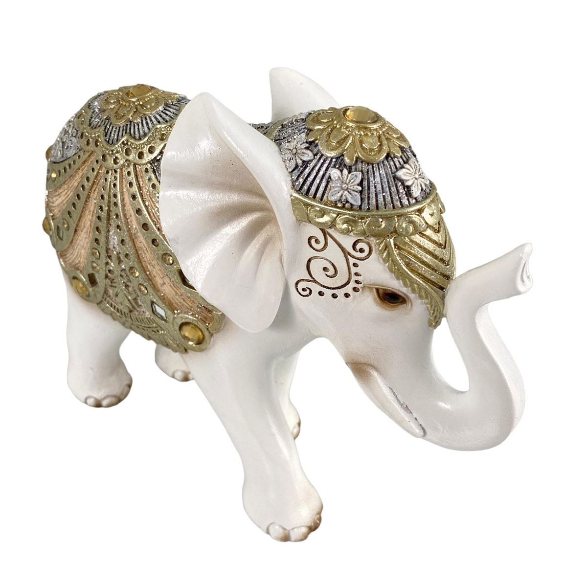 Figura Decorativa Elefante Blanco con dorado chico