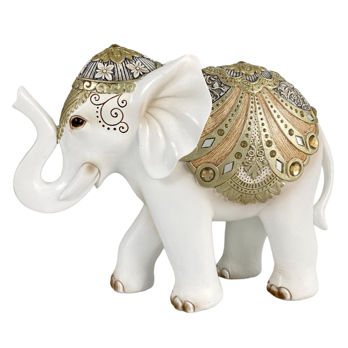 Figura Decorativa Elefante Blanco con dorado Grande