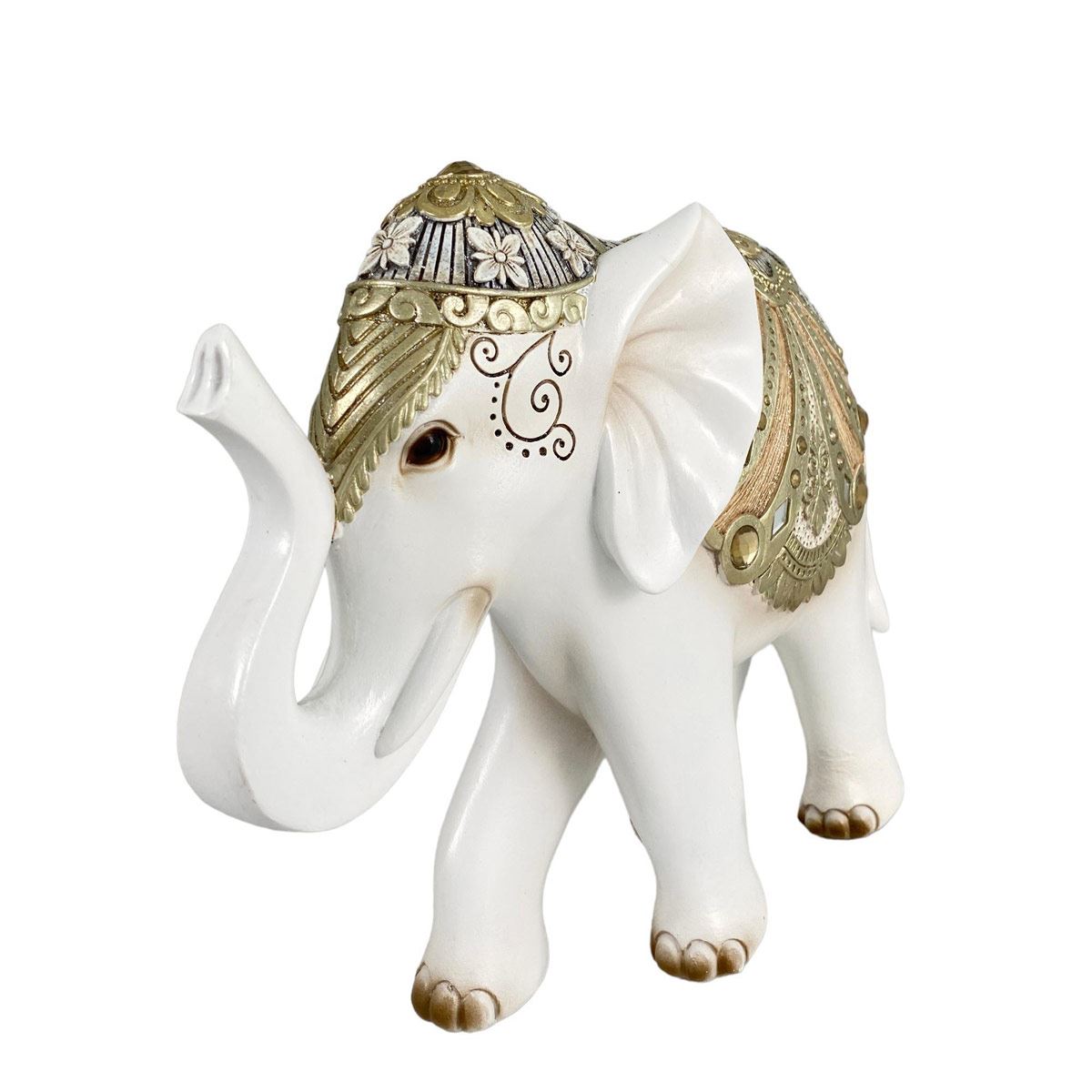 Figura Decorativa Elefante Blanco con dorado Grande