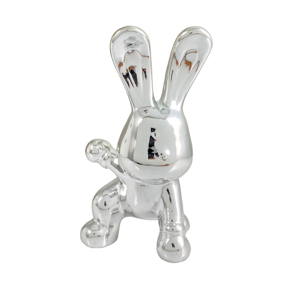 Figura Decorativa Conejo con Guantes Plateado