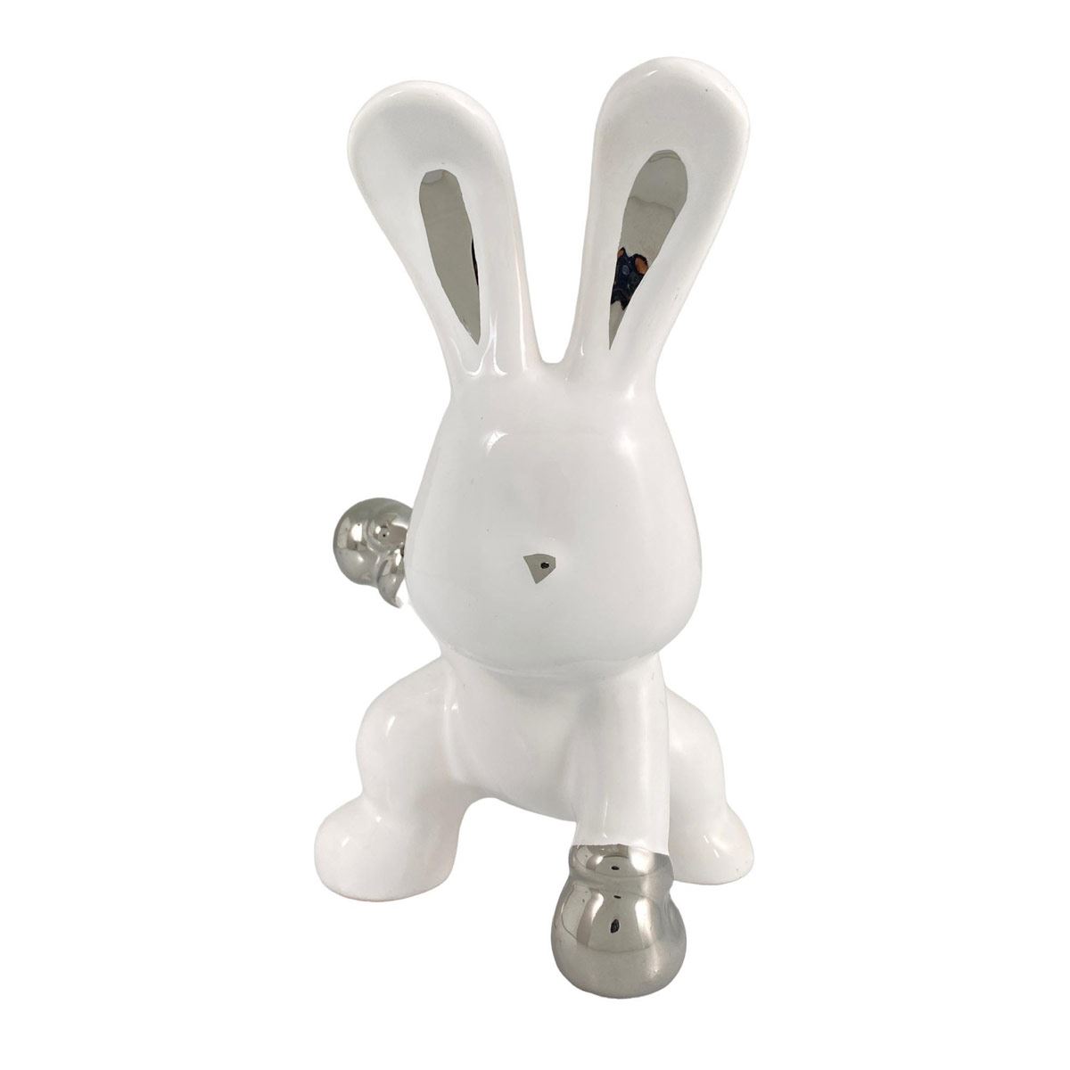 Figura Decorativa Conejo Blanco con Guantes Plateados