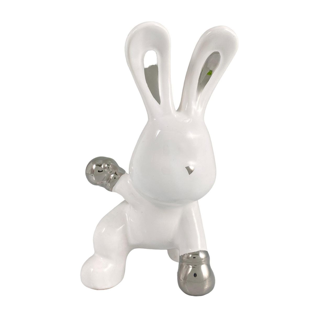 Figura Decorativa Conejo Blanco con Guantes Plateados