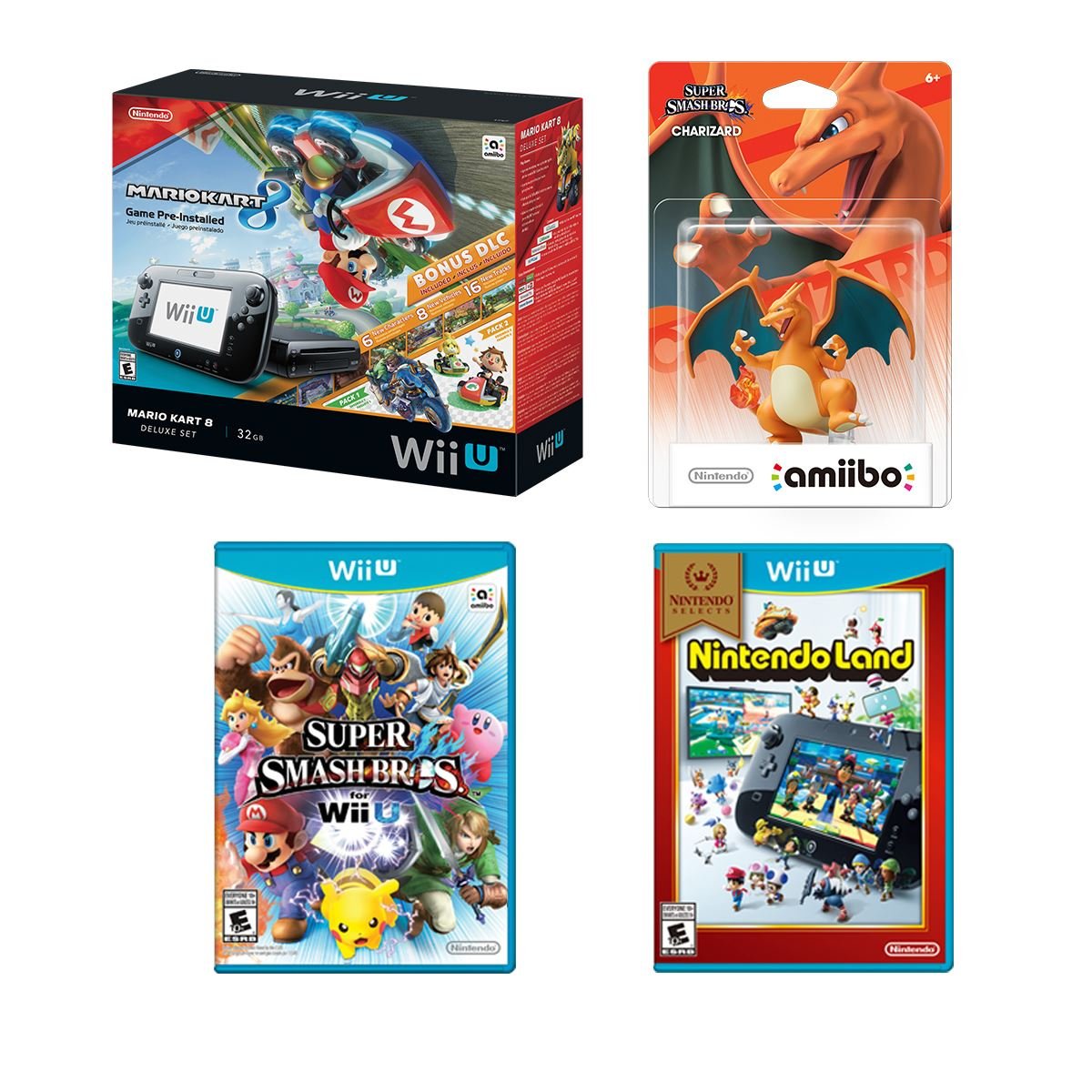 Bundle Consola WiiU Mario Kart 8 + Amiibo + 2 Videojuegos