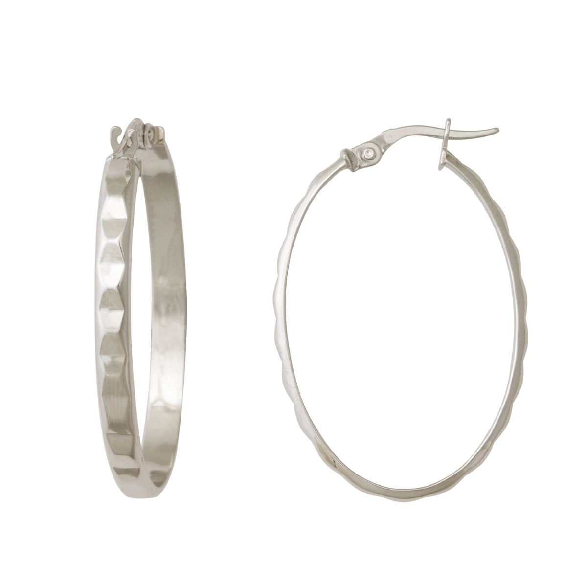 Arracadas Oval Amartilladas Oro Blanco 14k, Sini