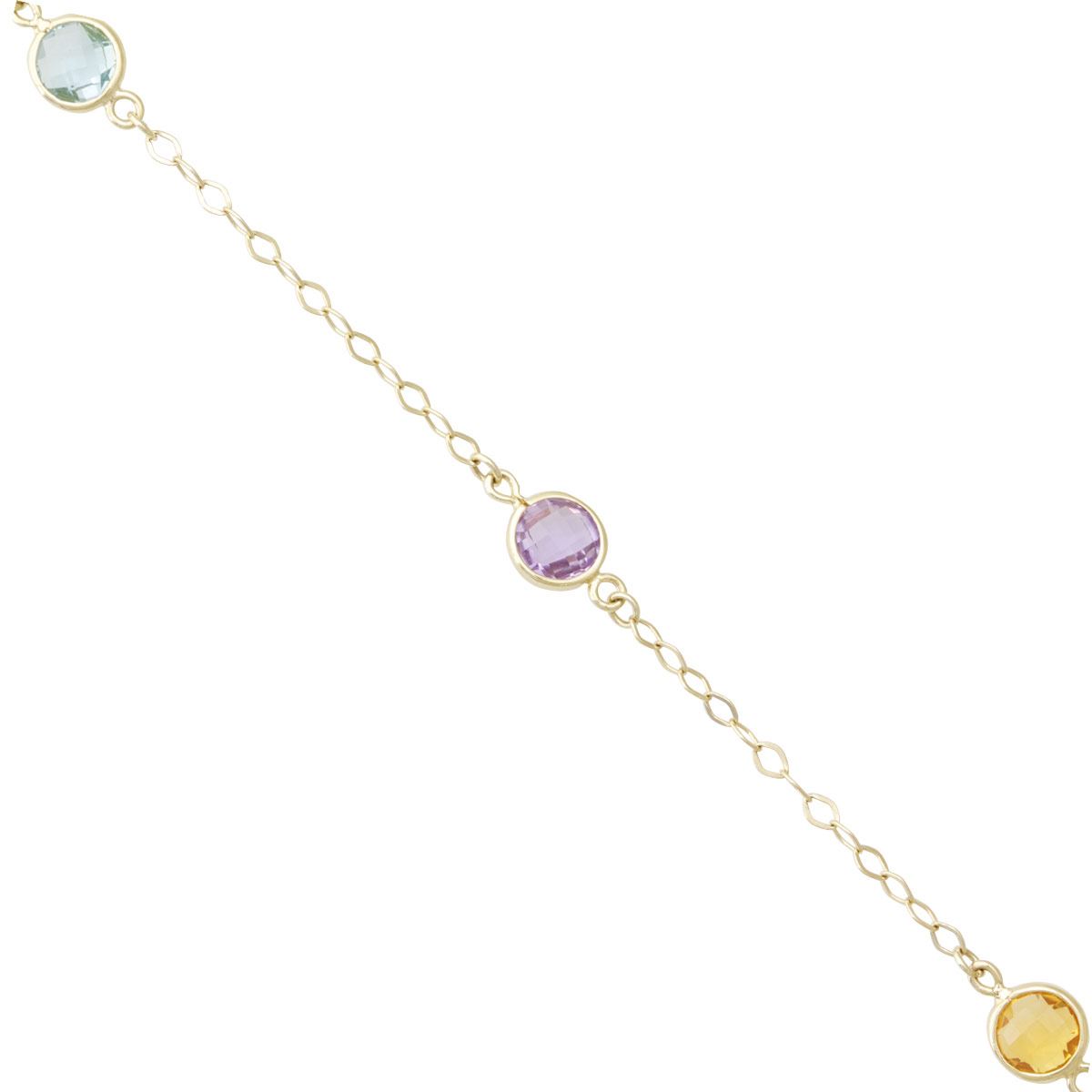 Pulsera Amarilla con Piedras Naturales (Citrino, Amatista y Agua Marina) de 19 centrimetros. de Oro 14K, Sini