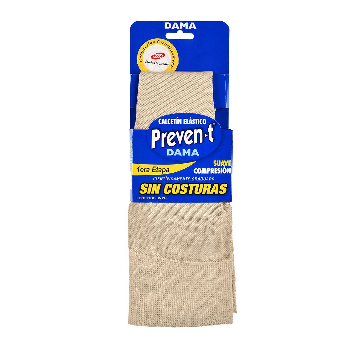 Calcetín Preven-T 1a etapa suave compresión sin costuras modelo 1978 talla Mediana color beige claro dama