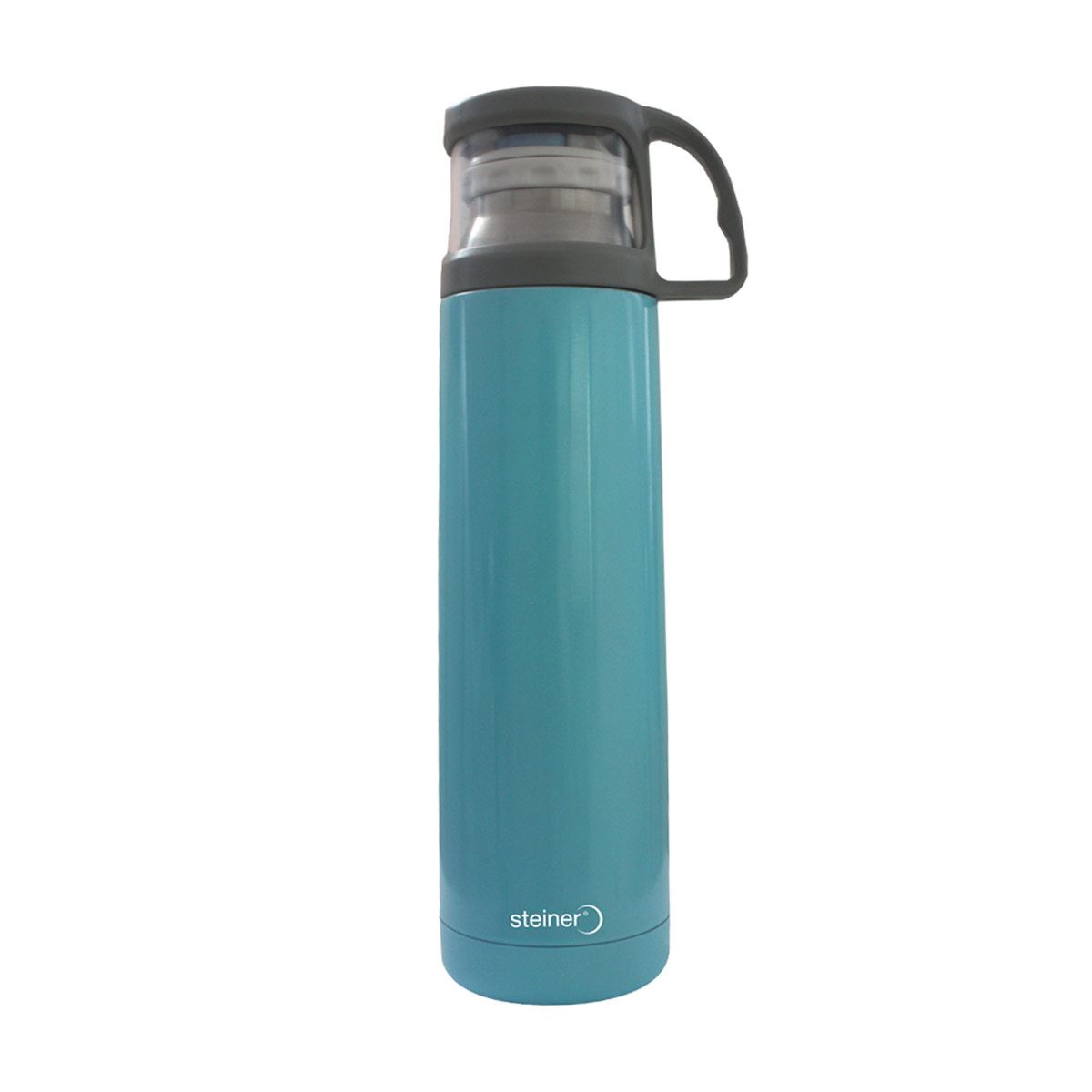 Termo Steiner de acero inoxidable con tapa de plástico y cerrado hermético, color azul, de 450ml