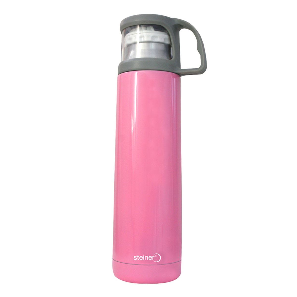 Termo Steiner de acero inoxidable con tapa de plástico y cerrado hermético, color rosa, de 450ml
