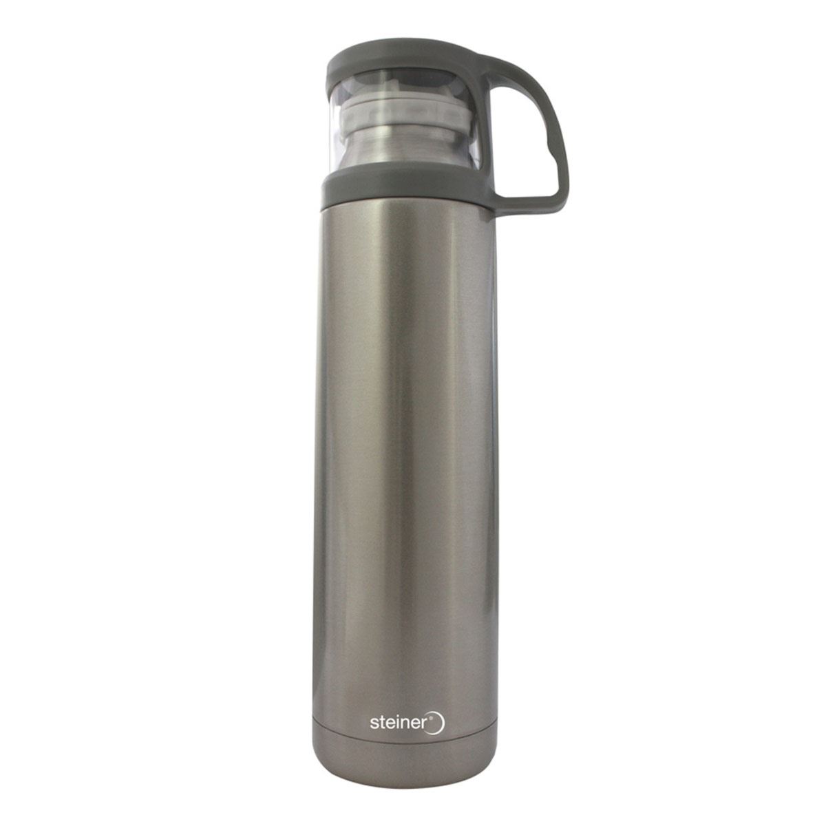 Termo Steiner de acero inoxidable con tapa de plástico y cerrado hermético, color gris, de 450ml