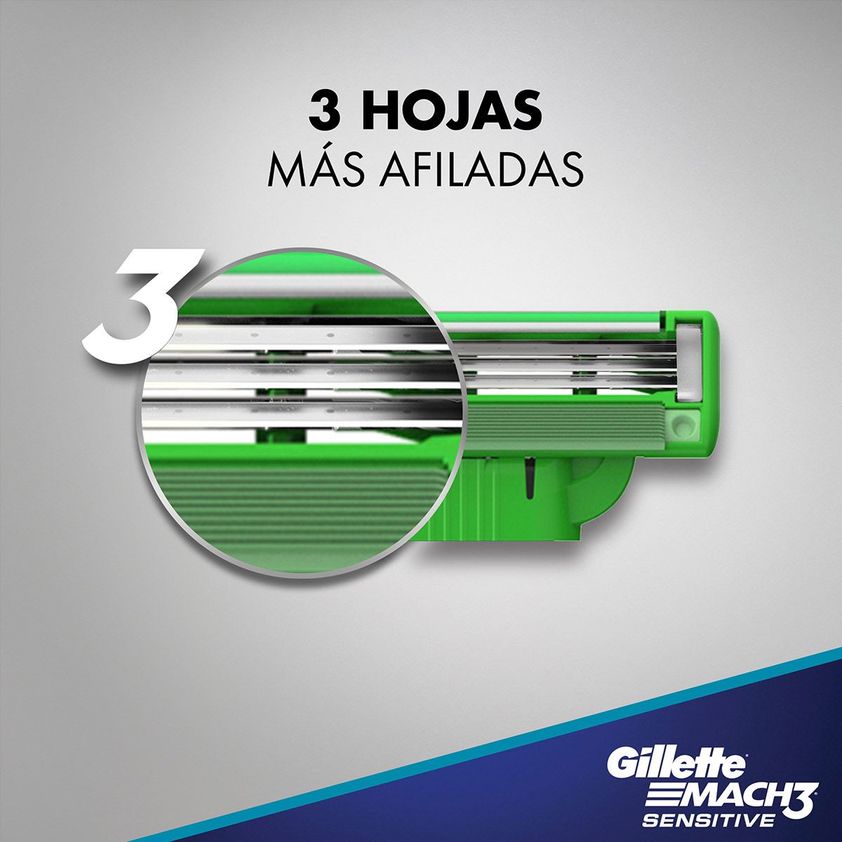 Máquina de afeitar Sensitive con Mango Antideslizante Aqua-Grip 360° Gillette Mach3 1 unidad