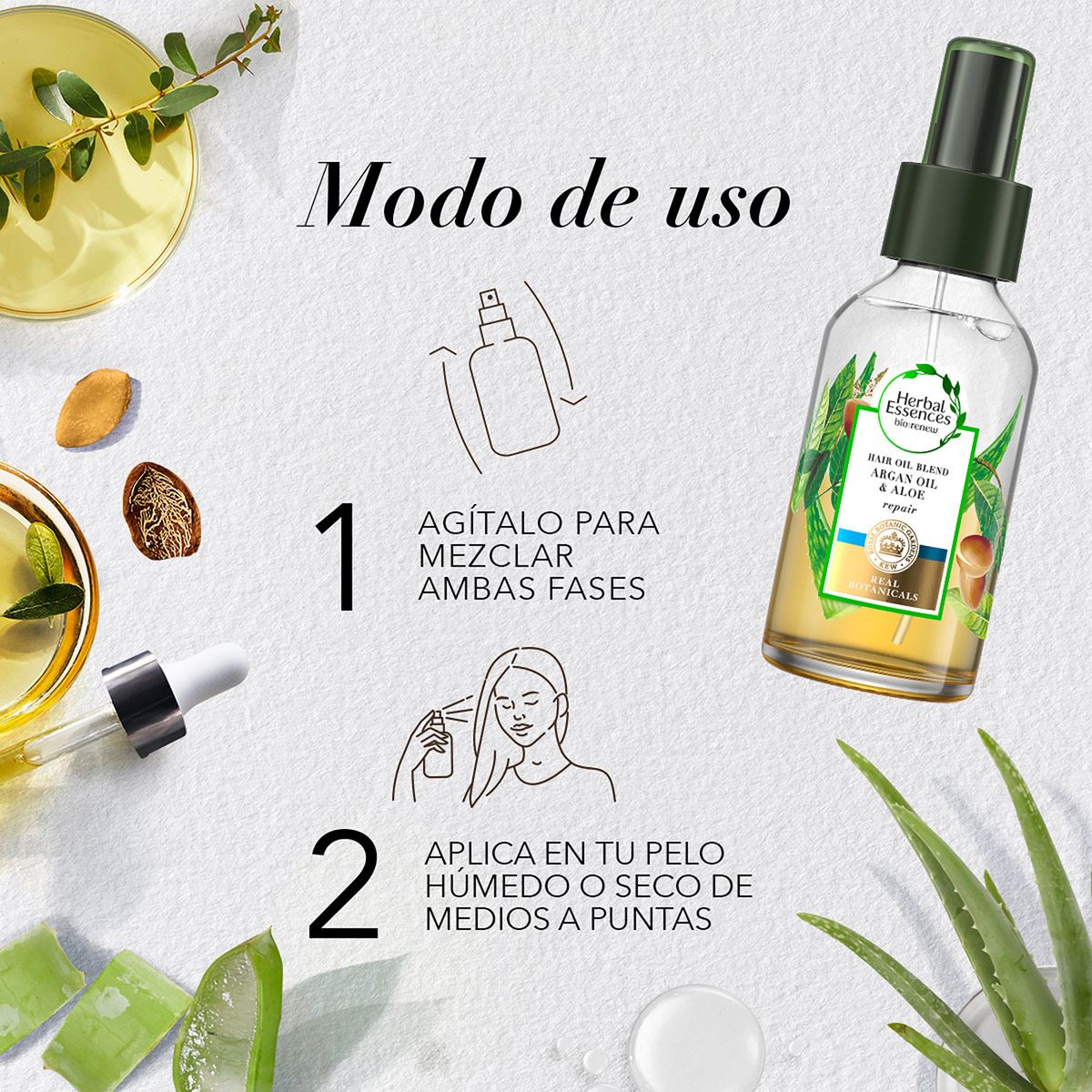 Aceite Capilar Aqua Oil Bio:Renew Aloe & Aceite de Argán Herbal Essences 100 ml