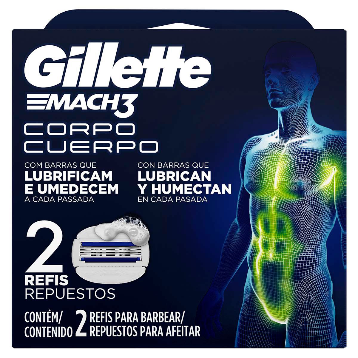 Gillette Mach3 Cuerpo cartuchos para afeitar el cuerpo 2 unidades
