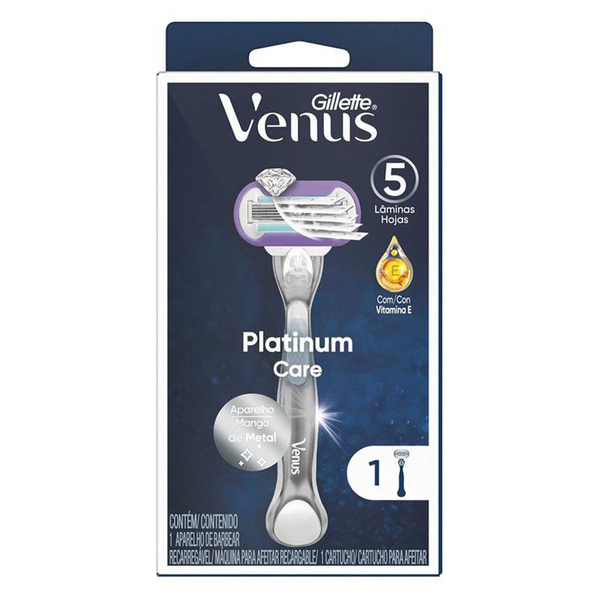 Kit Rastrillo para Afeitar Recargable Gillette Venus Platinum Care + Repuesto para Afeitar